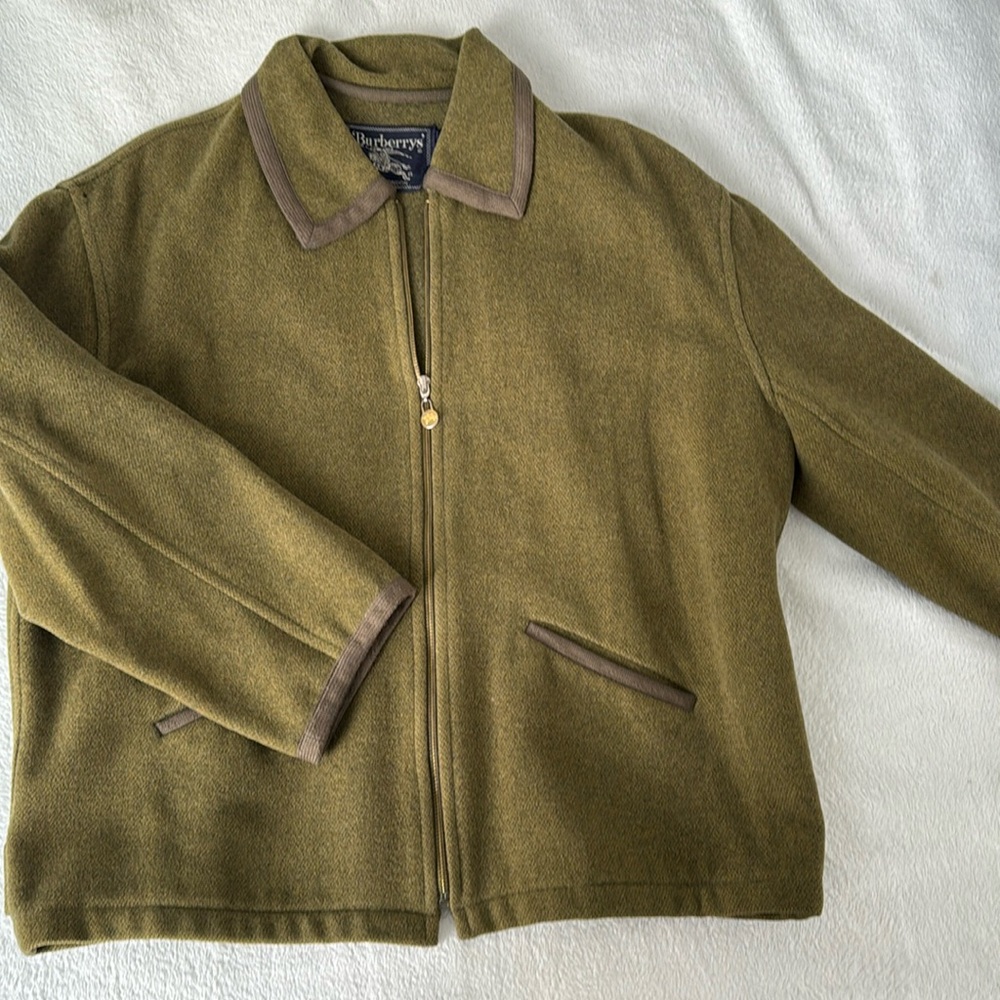 Burberry vintage wool military green zip-up jacket. Size M